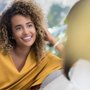 two women talking